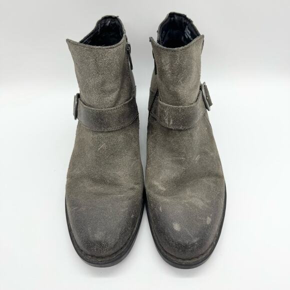 Born Maris Buckle Distressed Ankle Boots Grey Leather Size 9 Office Minimalist - Picture 4 of 11